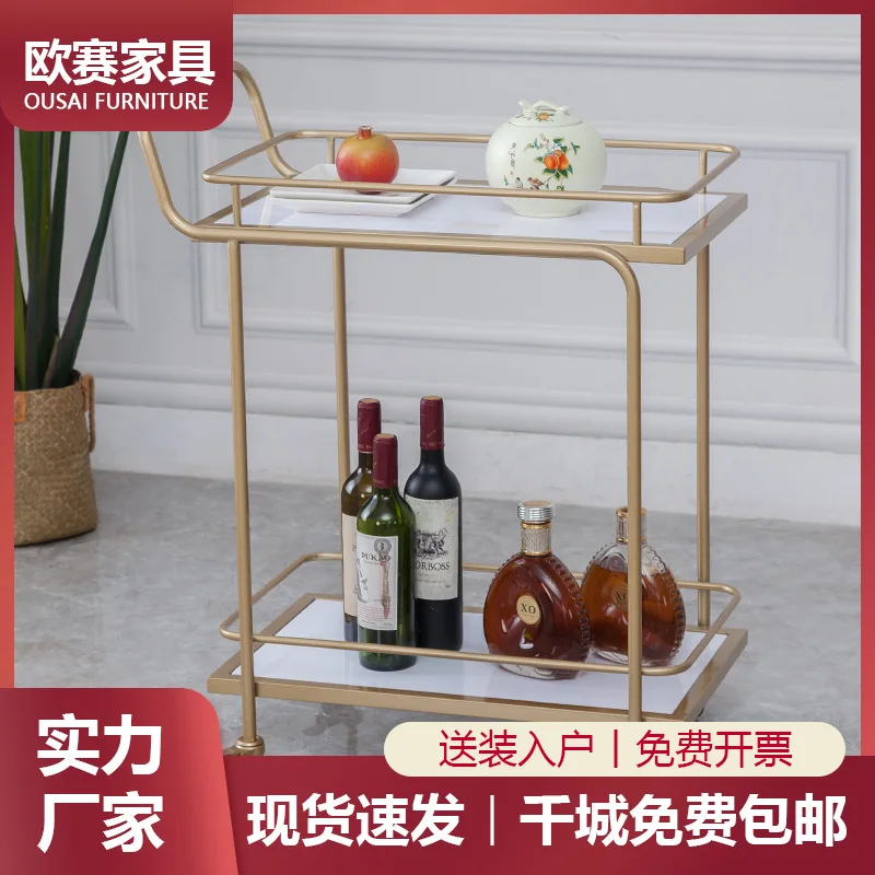 European style golden hotel wine cart trolley restaurant mobile hand push food delivery cart creative cake tea cart home