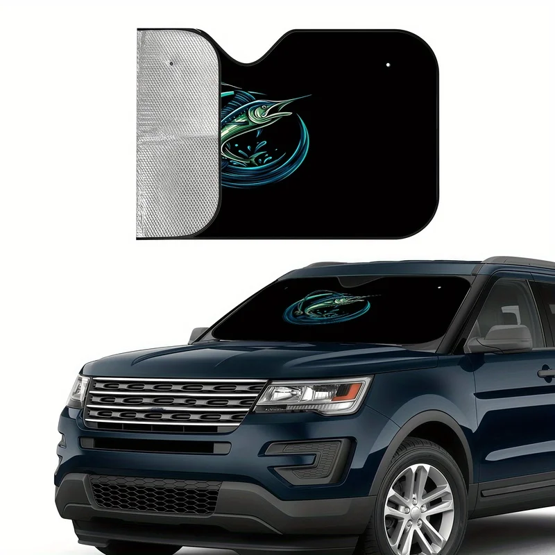 Dynamic Marlin Fishing Sun Visor Heat-Resistant Scratch-Proof Durable Windshield Shade Suction Cups for Car Interior Cooling