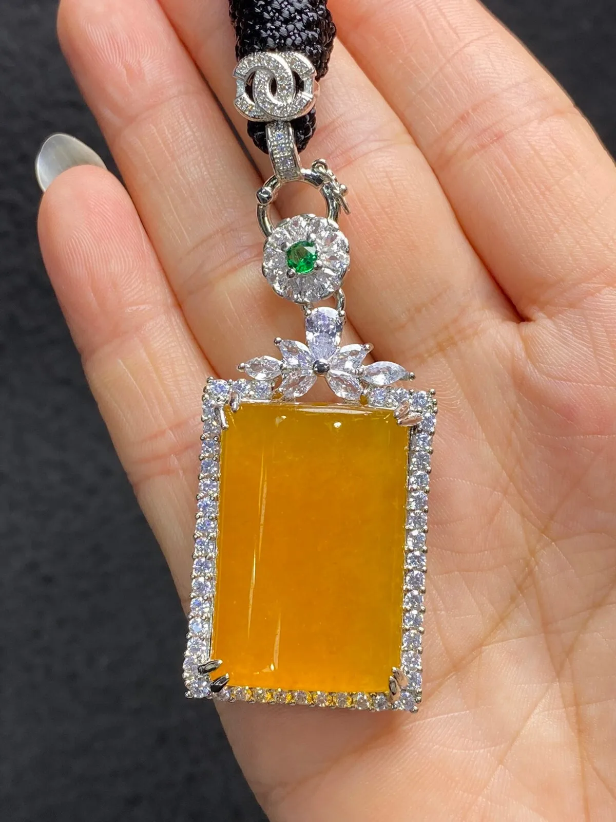 Certified Natural AAA Ice Yellow Jade Jadeite Inlay Fortune Pendant & Necklaces
