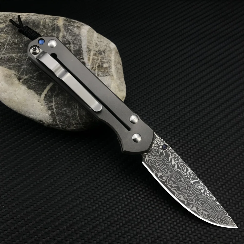 Chris Reeve Pocket Folding Knife Damascus Steel Blade TC4 Titanium Alloy Handle Outdoor Utility Tactical EDC Multifunction Tool