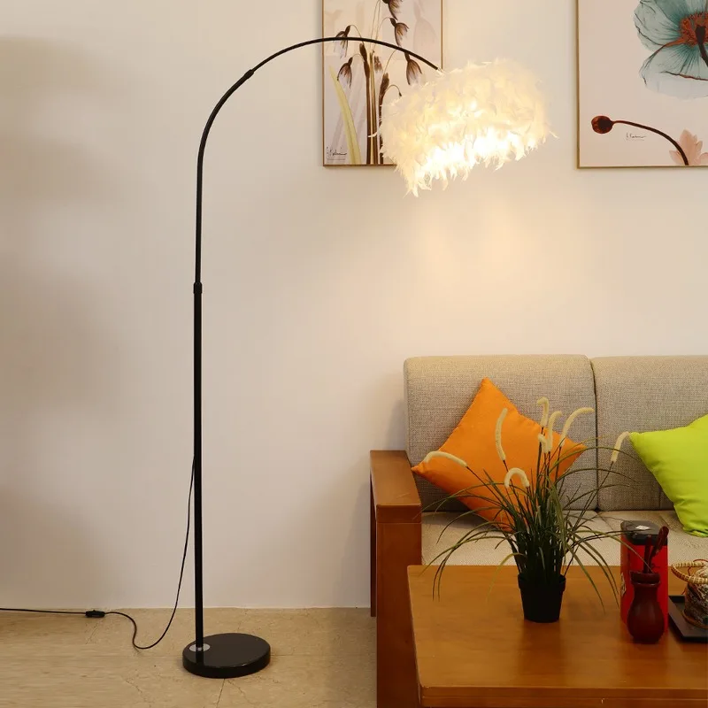 Feather Fishing E27 Led Floor Lamps for Living Room Sofa Side Remote Control Dim Standing Lamp Bedroom Bedside Lamps Home Decor