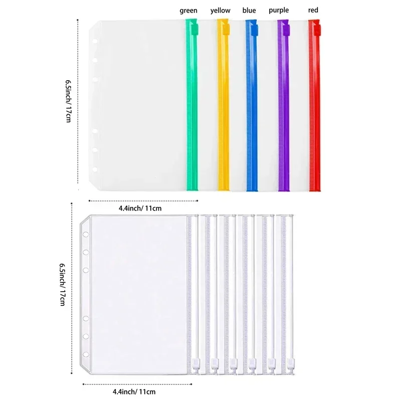 Budget Envelopes Loose Leaf Bag Waterproof For Binder Notebook Planner Zipper Binder Pockets PVC Cash 6-Hole for A6