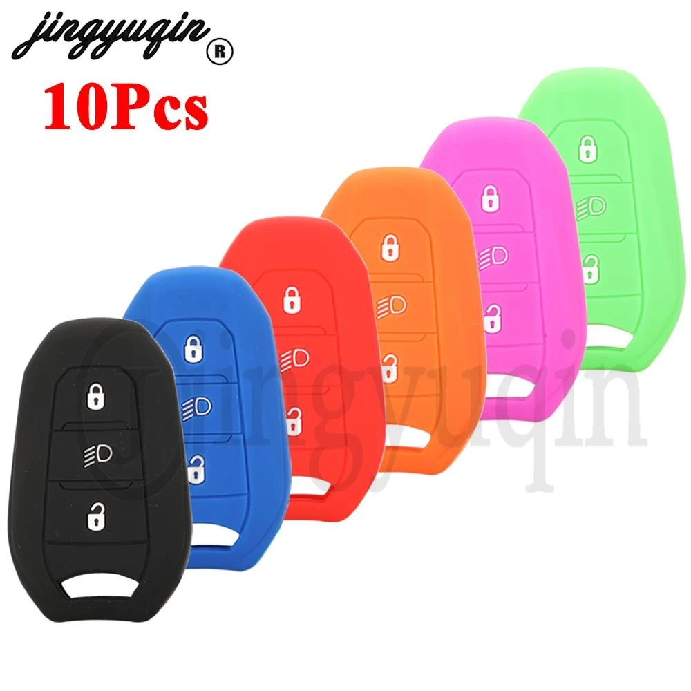 Jingyuqin 10pcs for Peugeot 3008 5008 fit Citroen C3 Dispatch DS7 Crossback Silicone Remote Smart Car Key Case Cover 3 Buttons