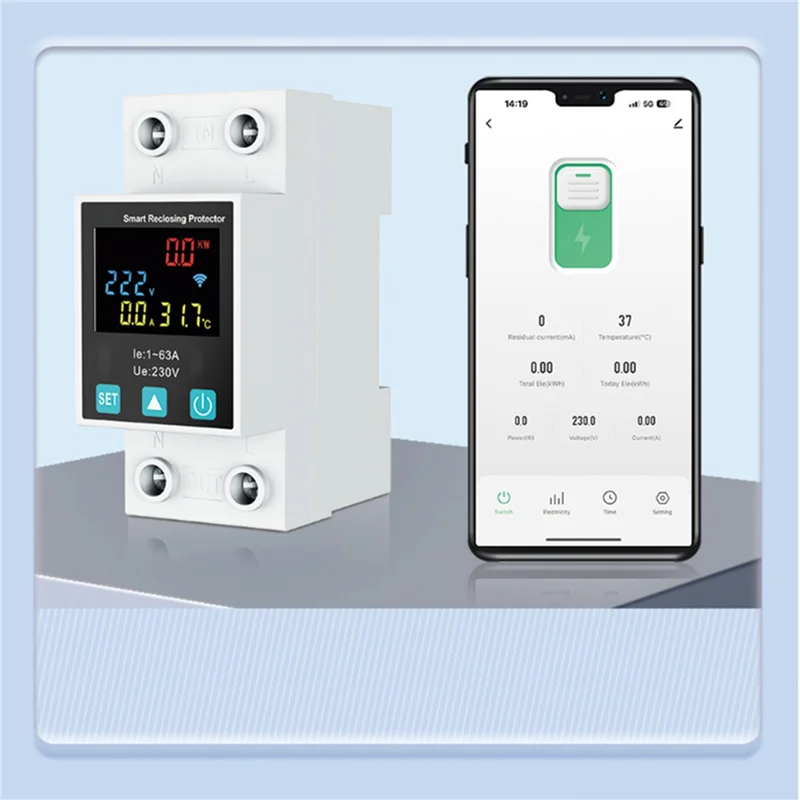 2X Zigbee TUYA Smart Life 2P/63A Circuit Breaker Earth Leakage Over Under Voltage Protection Protector-A20R