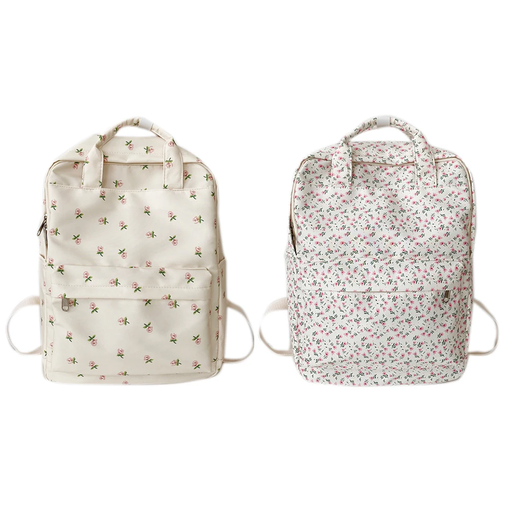 Women College Student Backpack Large Capacity Canvas Double Shoulder Bag Adjustable Strap Teenage Girl Bag
