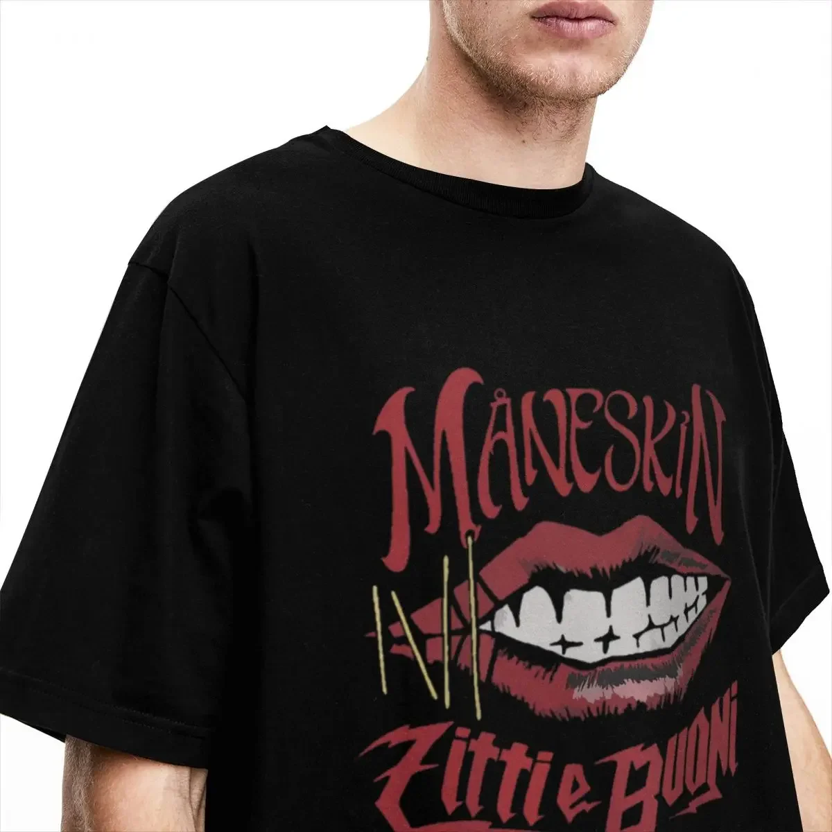 Humorous Unique Maneskin Logo T-Shirts for Men Women Crew Neck 100% Cotton Mouth Short Sleeve Tee Shirt Summer Clothes