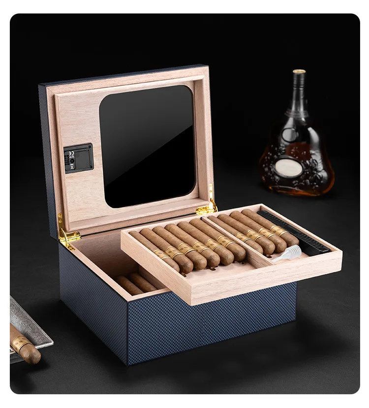 50 cigar boxes in cedar wood, sealed with alcohol, large capacity, moisturizer with high perspective window