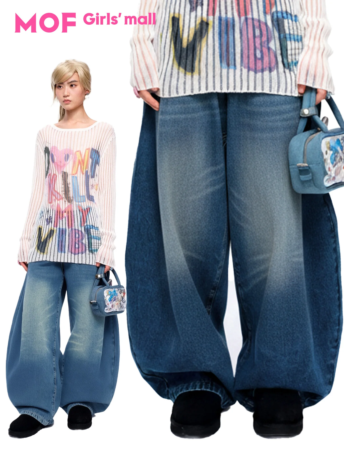 

Джинсы-баллоны Deep Blue с эффектом потертости, винтажные, женские, повседневные, из хлопкового денима, с застежкой-молнией на талии, свободного кроя, на все сезоны