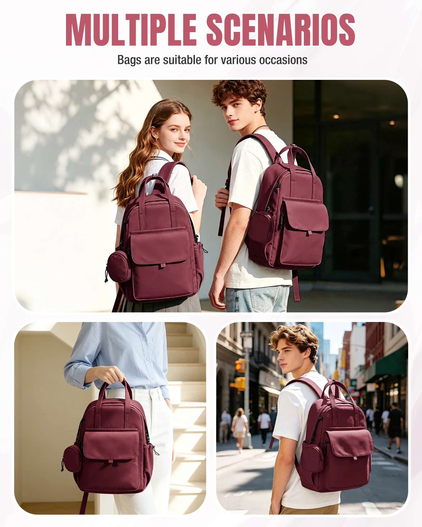 Casual Backpack, Back-To-School Essential School Backpack for Teens, Large Capacity Anti-Theft Daypack School Bag with Card Bag
