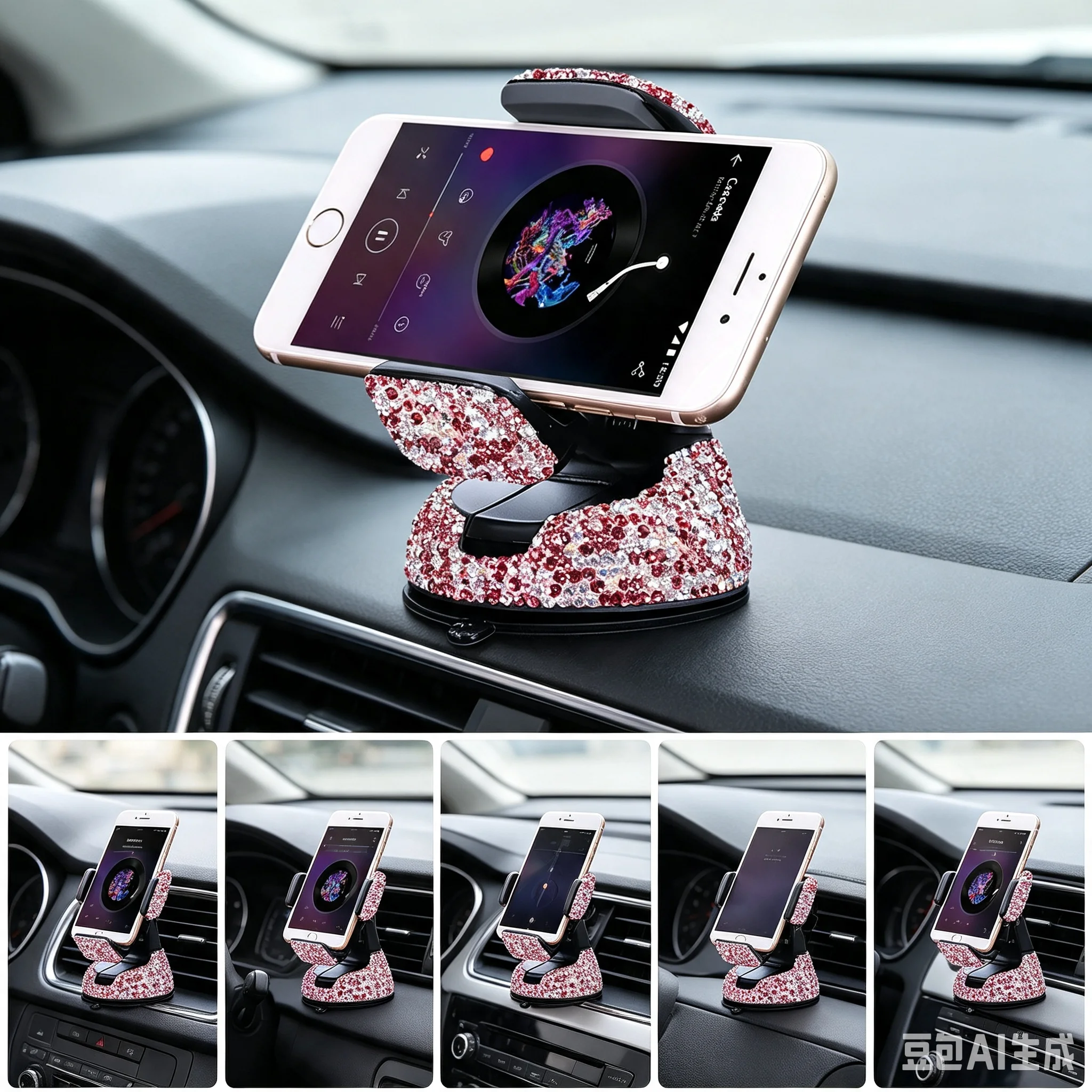 Suporte de Celular para Carro com Brilho de Diamante, Montagem Universal com Cristais de Rhinestone, Acessórios para Interior de Carro para Meninas e 