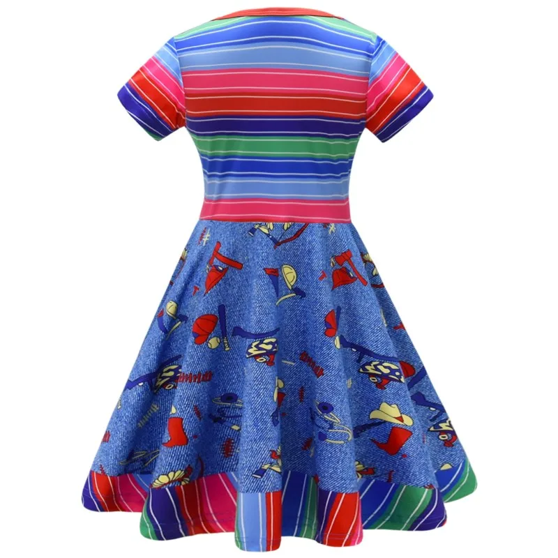 Fashion Baby Girl Chucky Custome Dress Short Sleeve Teens Child Cosplay Vestido Halloween Party Carnival Kids Clothes 4-8Y - view 2