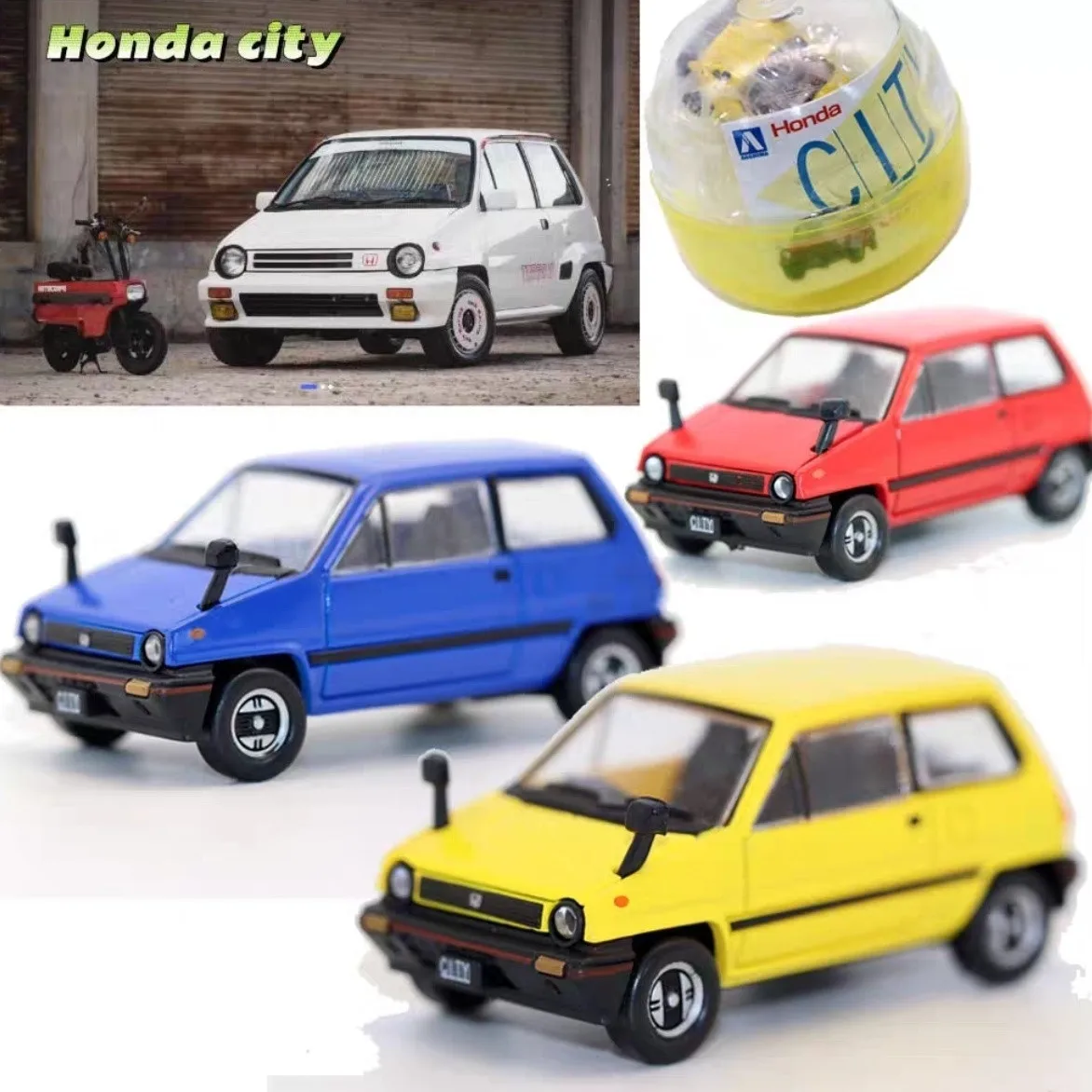Aoshima Qingdao Society Gashapon Toy Car Honda City Vintage Old Car Model