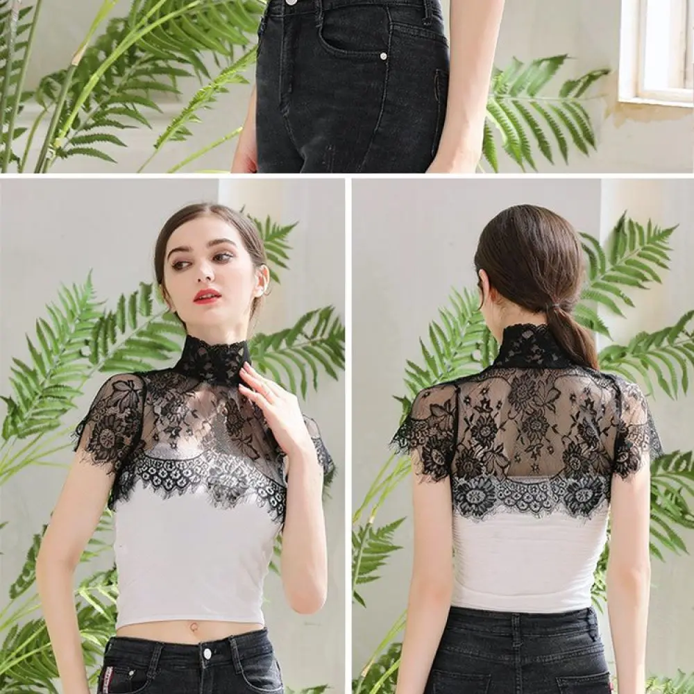 Women Lace Mock Neck Detachable Collar Fashion False Collar Decorative Accessory For Layering Under Sweater Dress Blouse