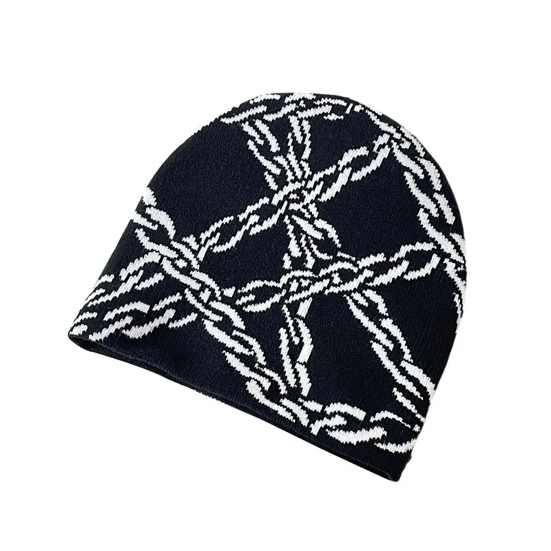 Chain Pattern Knitted Hat Casual Hip-hop Outdoor Sports Trend Comfortable Warm Hat Personalized Fashion Beanie Gift Fashion