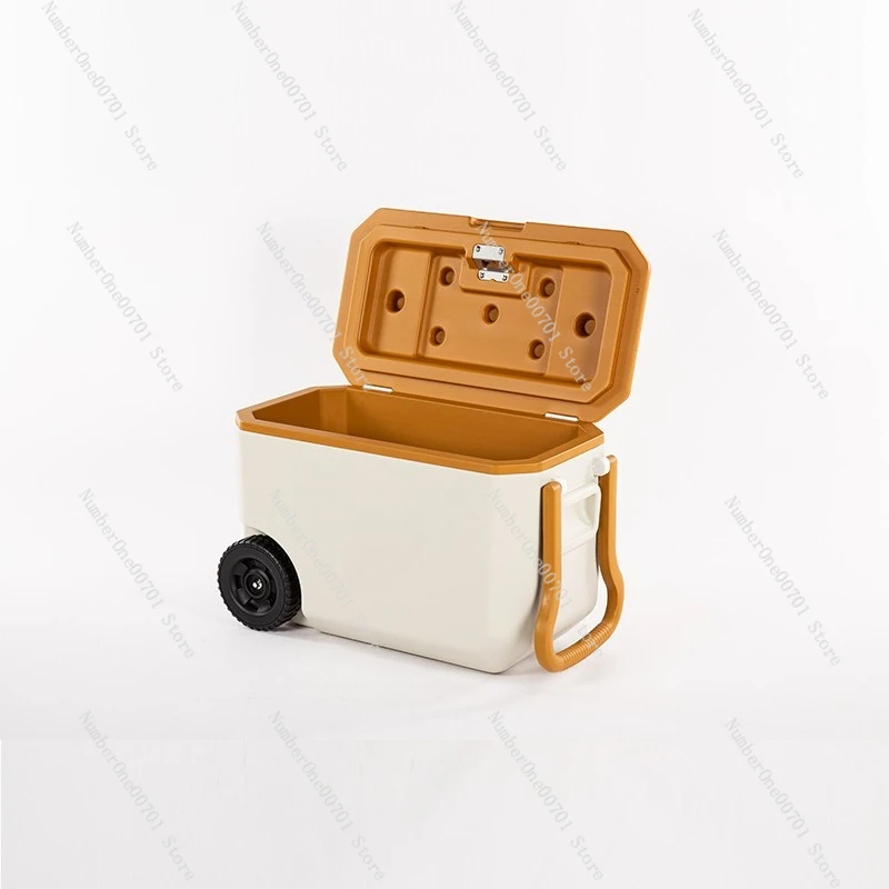 38L Wheeled Cooler Box, Ivory White Rolling Ice Chest with Telescopic Handle, Portable Insulated Camping Picnic Cooler view 3