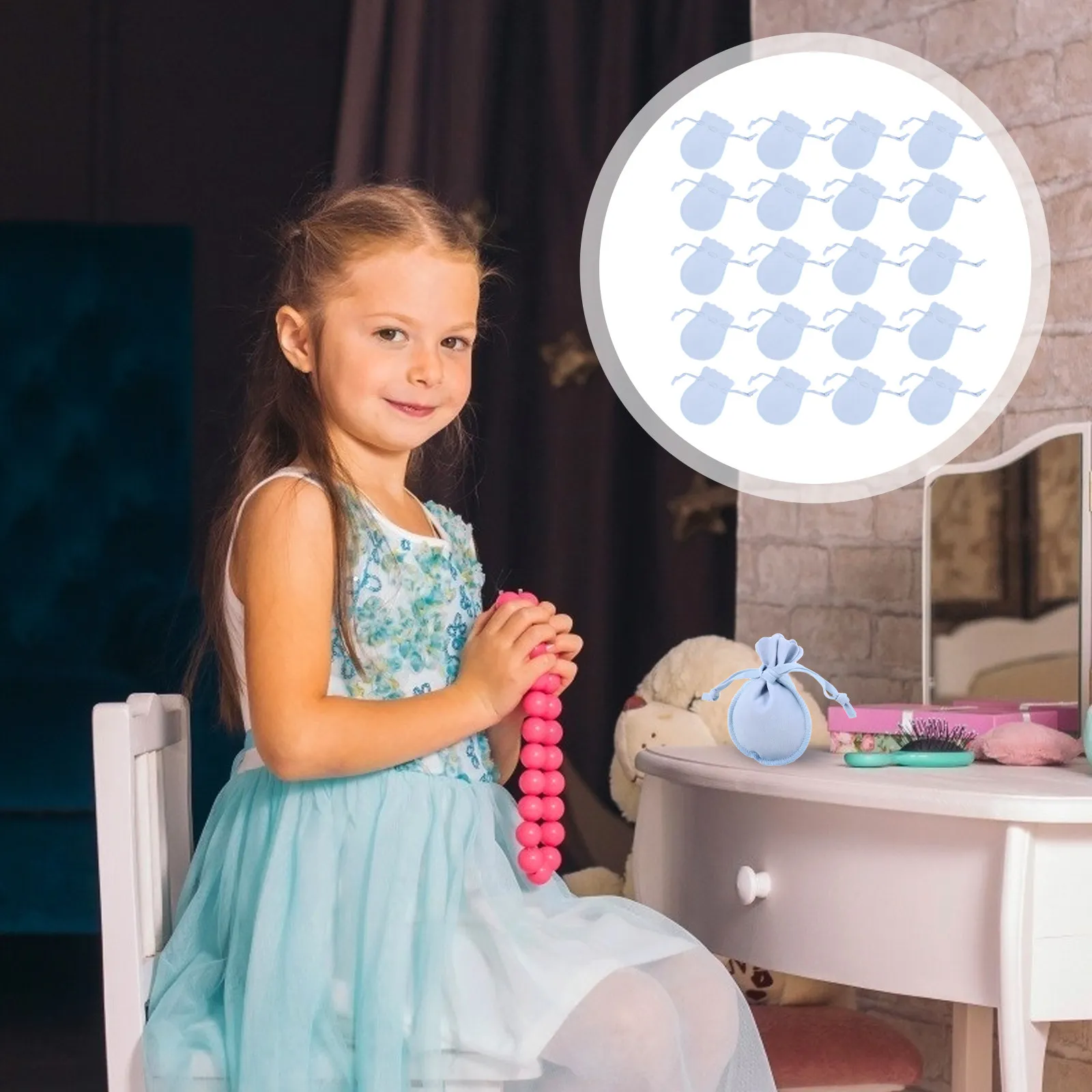 

20Pcs Sky-Blue Flannel Drawstring Gift Pouch Small Jewelry Storage Bag Portable Candy Handbag for Christmas Parties Gifts