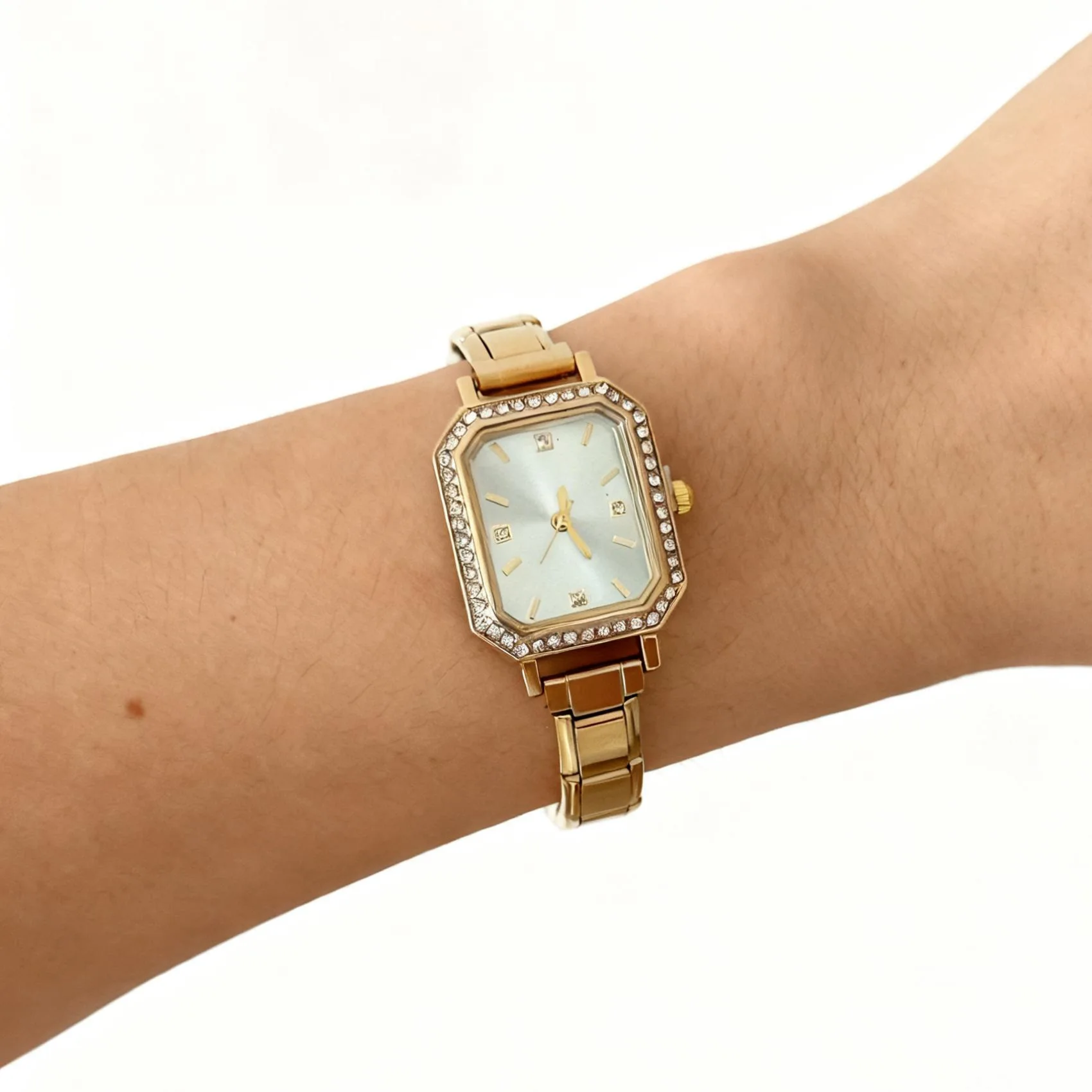 INS Luxury Octagonal Square Ladies Wristwatch Bling Crystal Border Detachable Steel Module Strap Dark Light Dial Banquet Elegant