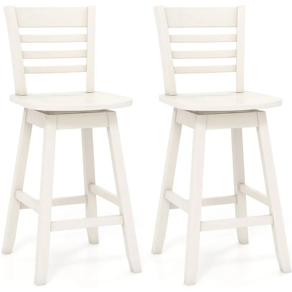 

Set of 2 Swivel Counter Height Bar Stools, 24.5 with Slatted Back & Ergonomic Seat, White