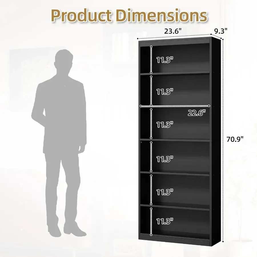 Tall Open Bookshelf, 6-Tier Wood Bookcase Storage Unit for Living Room Home Office