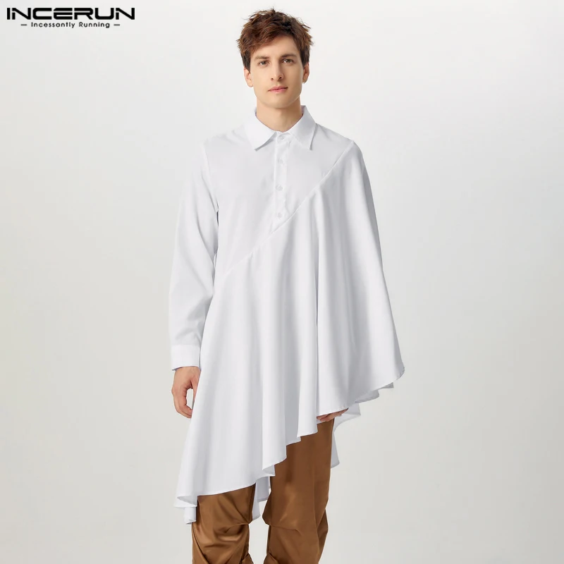 INCERUN-Chemise Egde à Volants et Manches sulfpour Homme, Blouse à Col à Revers, Couleur Unie, Tunique Simple Décontractée, Patchwork, EATIONS Ant Y-Men, 2024