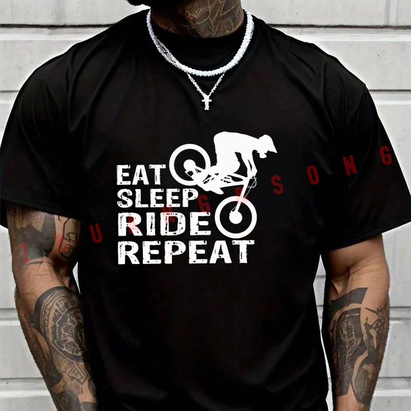 

Мужская модная футболка Eat Sleep Ride Repeat, повседневные модные футболки на лето, удобные топы с короткими рукавами