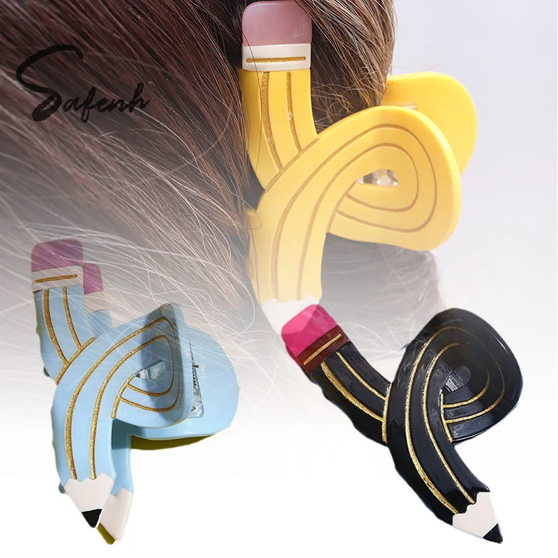 Funny Colored Pencil Shade Hair Claw Creative Design Acetate Hair Claw Clip For Women Girls Shark Catch Clips Hair Accessories