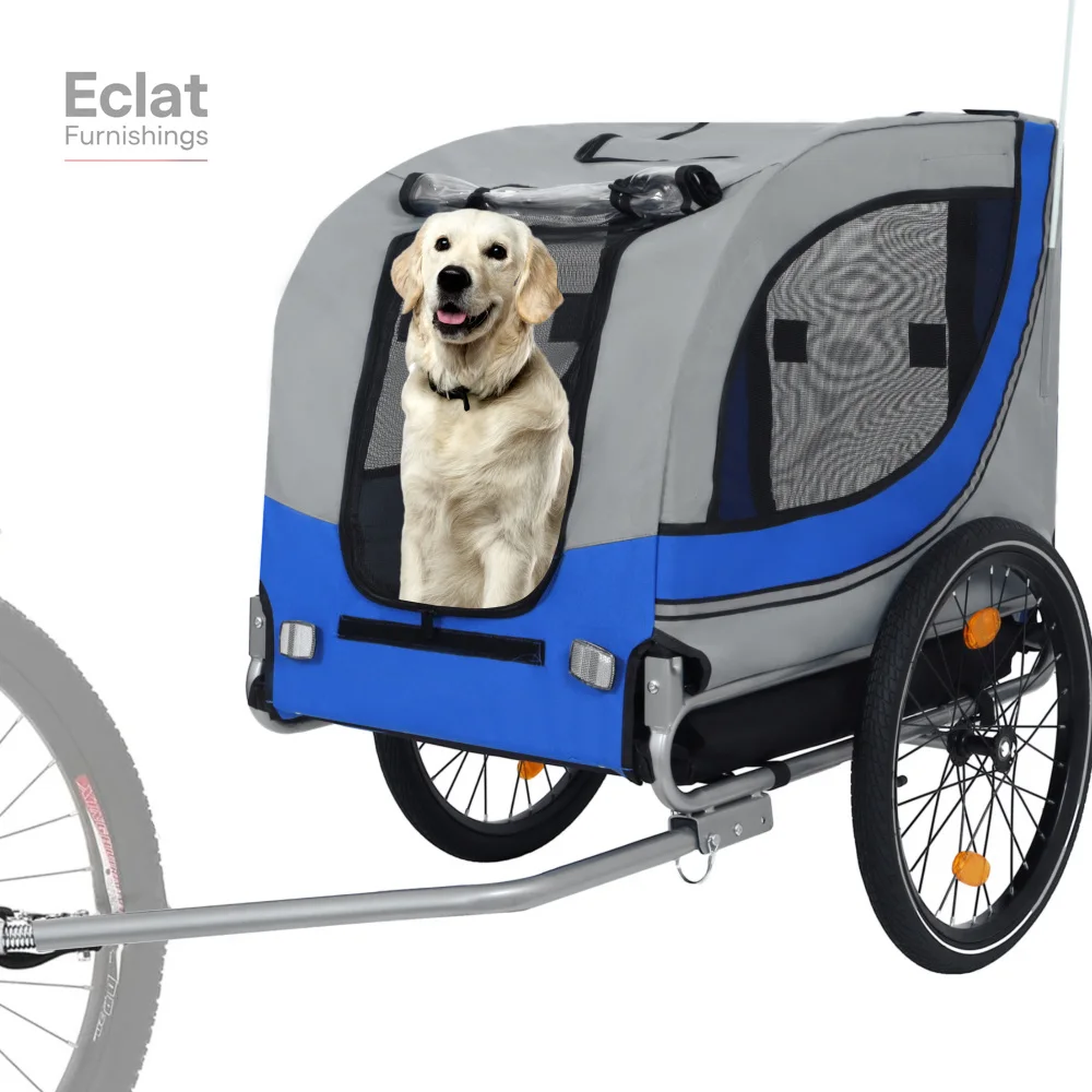 

Dog Bike Trailer, Breathable Mesh Dog Cart with 3 Entrances, Safety Flag, 8 Reflectors, Folding Wagon with 20 Inch Wheels, Bicy,