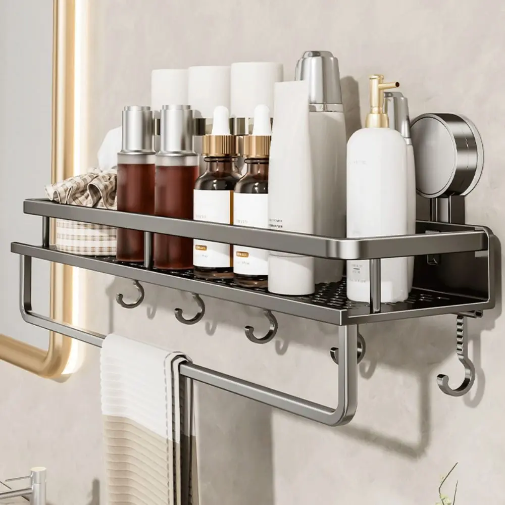 

Carbon Steel Suction Cup Bathroom Rack No-punch Strong Load-bearing Shower Storage Shelf Wall Mount Large Capacity