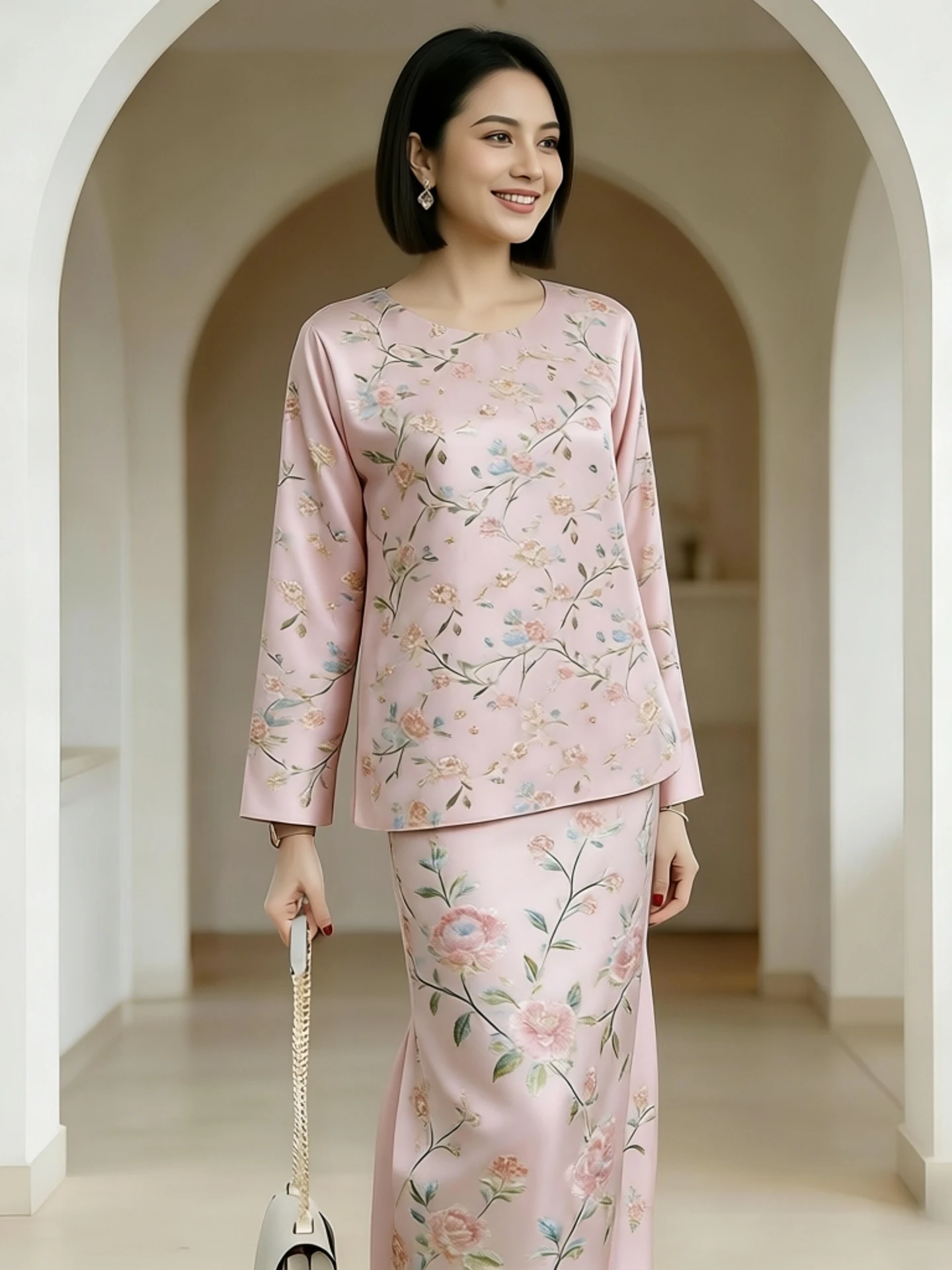 

Элегантный длинный комплект из двух предметов: платье и топ в этническом стиле Баджу Курунг, модный женский классический наряд с завышенной талией из хлопка и полиэстера.