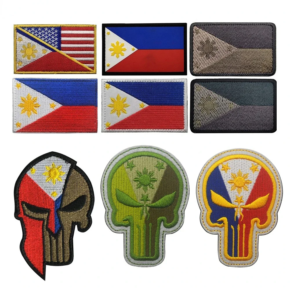 Philippines Embroidered Fabric Patch Magic Patch Armband Flag Patches Patches for Clothing Hook and Ring Sewing Embroidery Ring