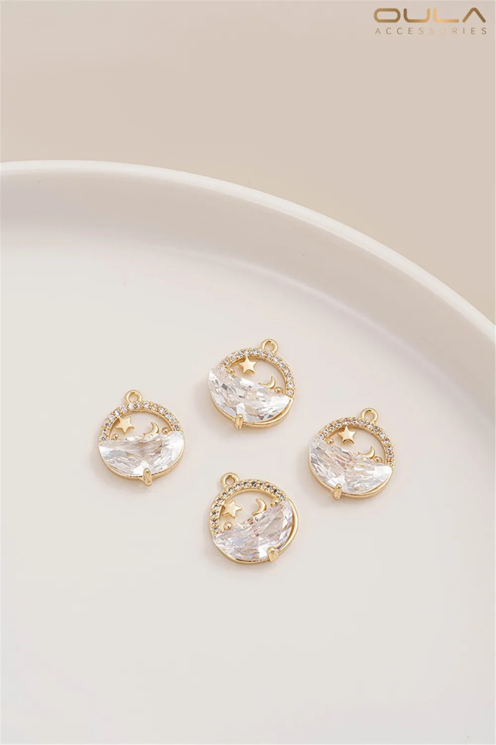 

1PCS 14K Gold-plated Zircon Still Water Bright Moon Round Pendant, Diy Jewelry Pendant, Necklace, Earrings