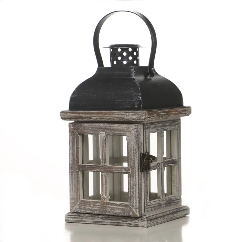 American Retro Wrought Iron Lantern, Portable Windproof Lamp, Scented Candle Holder for Home Tabletop Decor Ornament