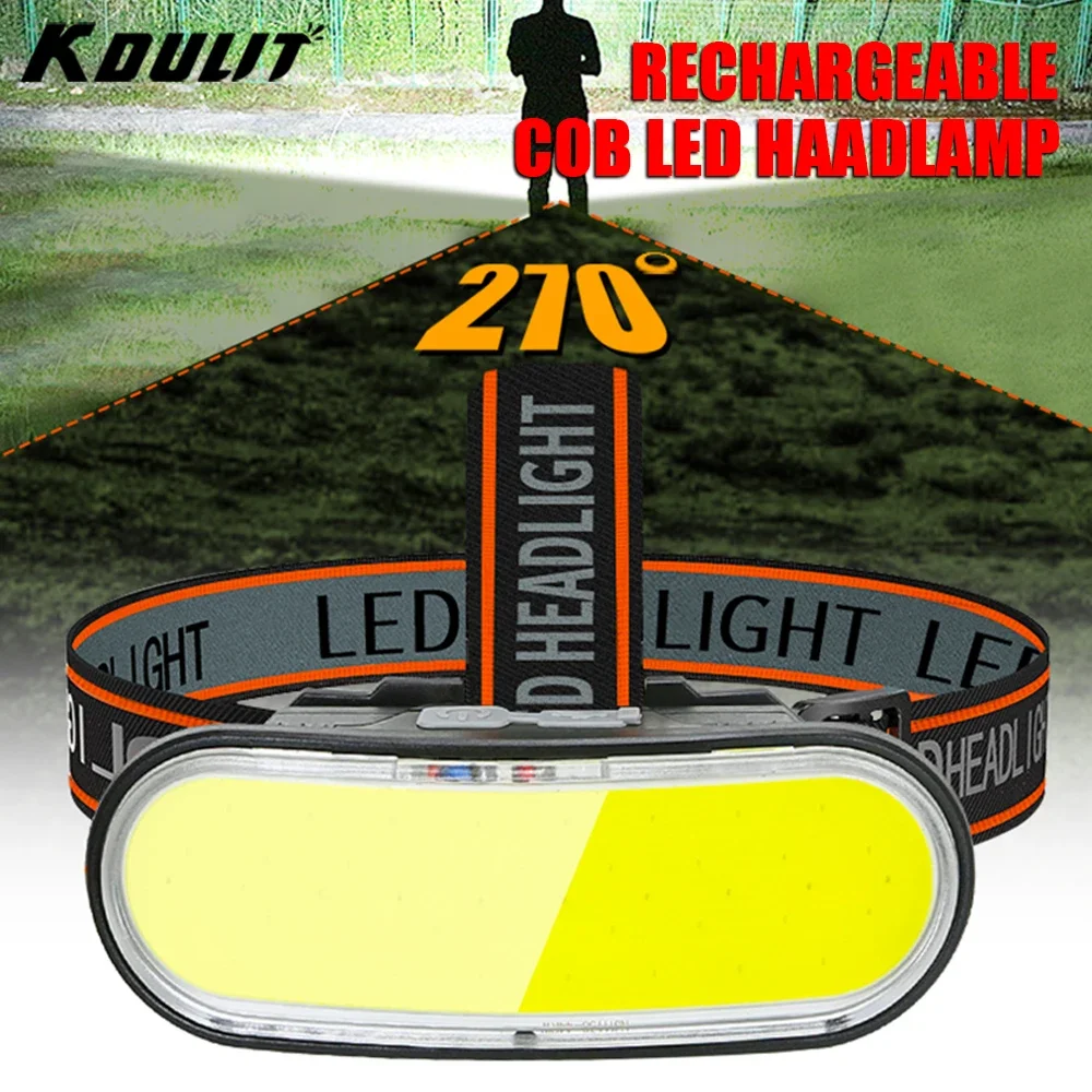 1300LM COB LED Stirnlampe USB wiederaufladbare Kopf-Taschenlampe mit eingebauter Batterie 5-Modus-Beleuchtung Outdoor Angeln Camping Scheinwerfer