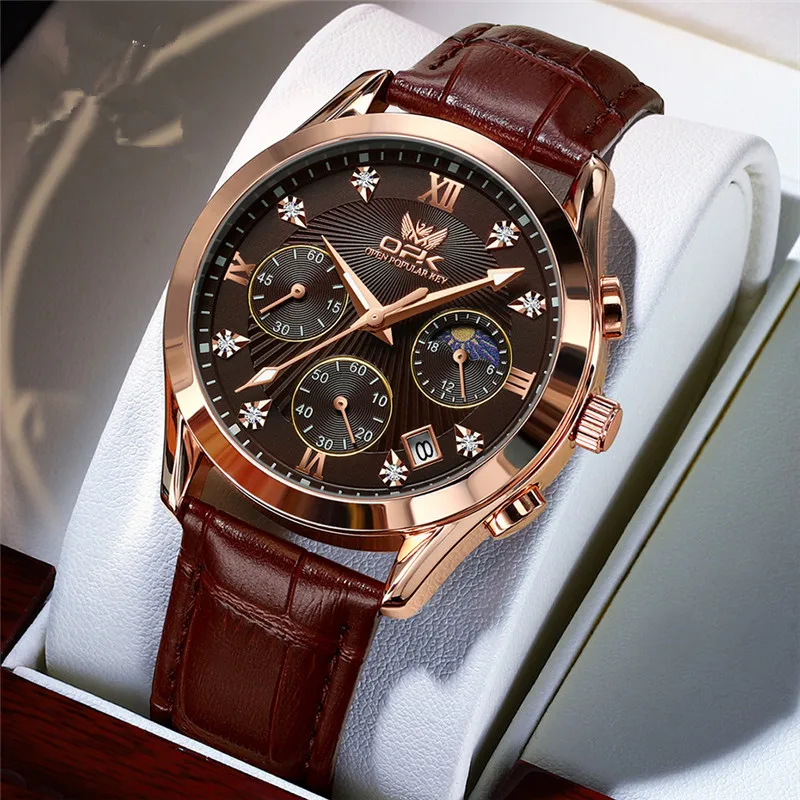 Men's Watch Night Glow Waterproof Genuine Leather Strap Casual Men's Watch