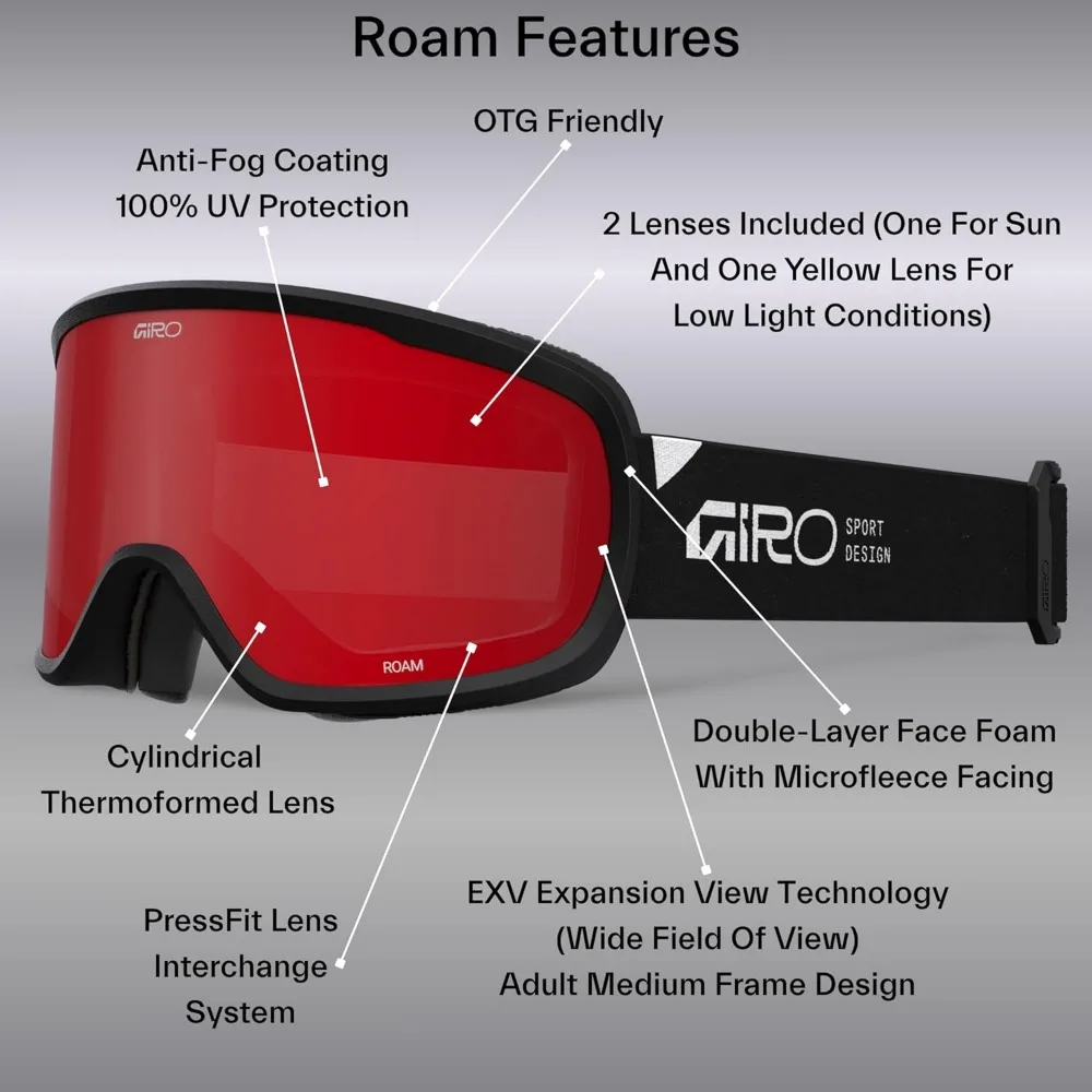 Anti-Fog Snowboard Goggles with 2 Lenses, Over Glasses Compatible, Suitable for Men, Women, and Youth