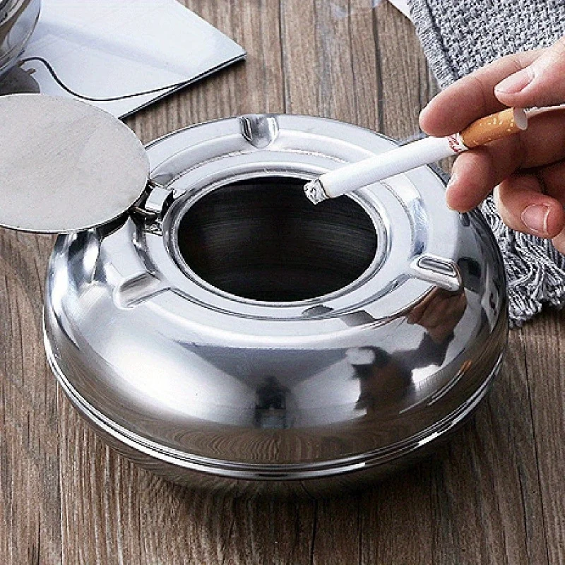 Aschenbecher aus Edelstahl mit Deckel – winddicht, rostfrei, geeignet für Zuhause, Büro und den Außenbereich