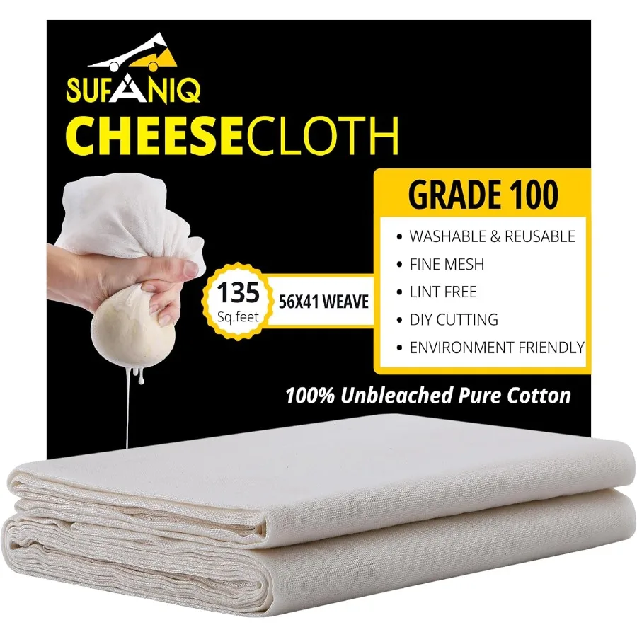 

Салфетки для сыра, класс 100, 135 кв. футов 100, чистый хлопок, многоразовые салфетки, неотбеленная ультратонкая ткань для процеживания и фильтров
