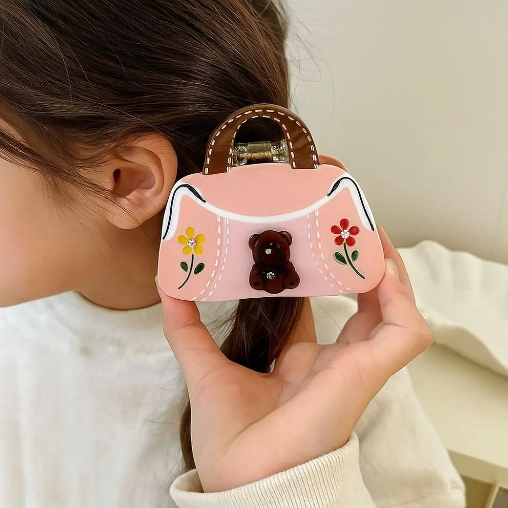

Acetic Acid Acetate Hair Claw Mini Handbag Shape Grab Clip Cartoon Bear Hair Clip Flower Hair Accessories Rhinestone Hairpin