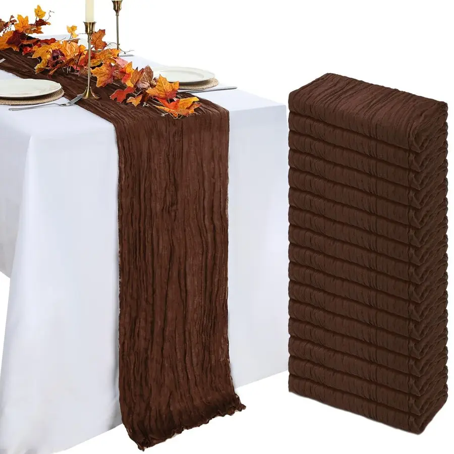 

Скатерть-дорожка из коричневой марли в стиле бохо, 10 футов (120 дюймов), рустикальная, полупрозрачная, для свадебного декора
