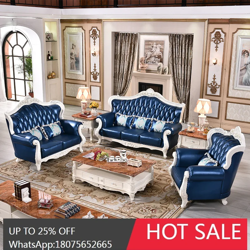 SGF Furniture European Style Top Grain Leather Sofa Living Room U-Shaped Sectional Sofa