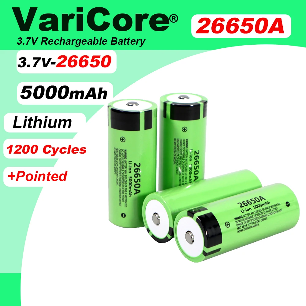 

26650A 5000mAh 20A 3.7V Power Rechargeable Lithium Battery Suitable pointed(NO PCB) For Flashlight