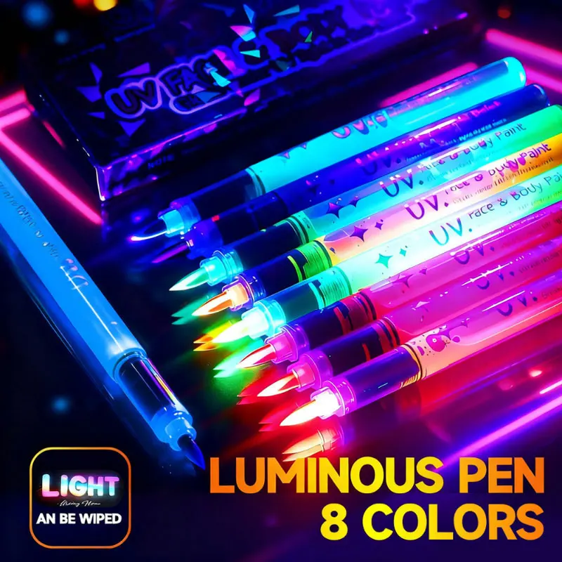 8pcs Colorful Luminous Pen Human Face Paint Pen Student Children Creative Painting Fluorescent Marker Pen