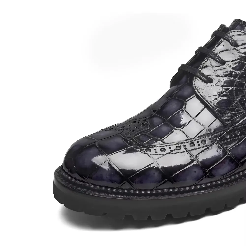 JIUMUFUSHI men formal shoes male crocodile shoes navy brush color Rubber sole