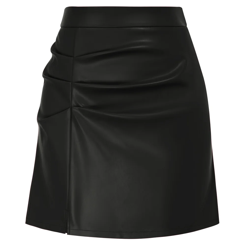 

KK Women's Faux Leather Mini Skirt High-Waisted Stretchy Zip Up A-Line Mini Pencil Skirt For Women Ruched A-Line Causal Skirt