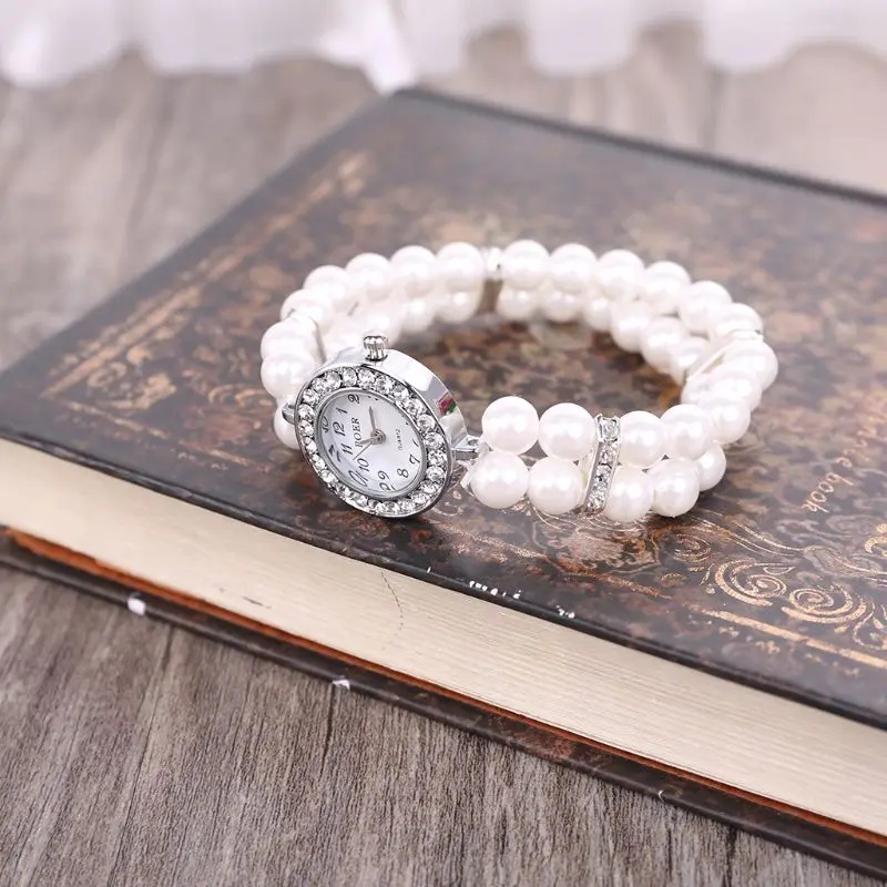 طبقة مزدوجة أزياء المرأة ووتش الفاخرة اللؤلؤ مطرز سوار الساعات حزام الكوارتز ساعات المعصم Horloges مجوهرات هدية