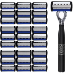 7-layers Manual Men's Razor, Stainless Steel Blades Razor For Men With Precision Trimmer, Metal Razor Holder