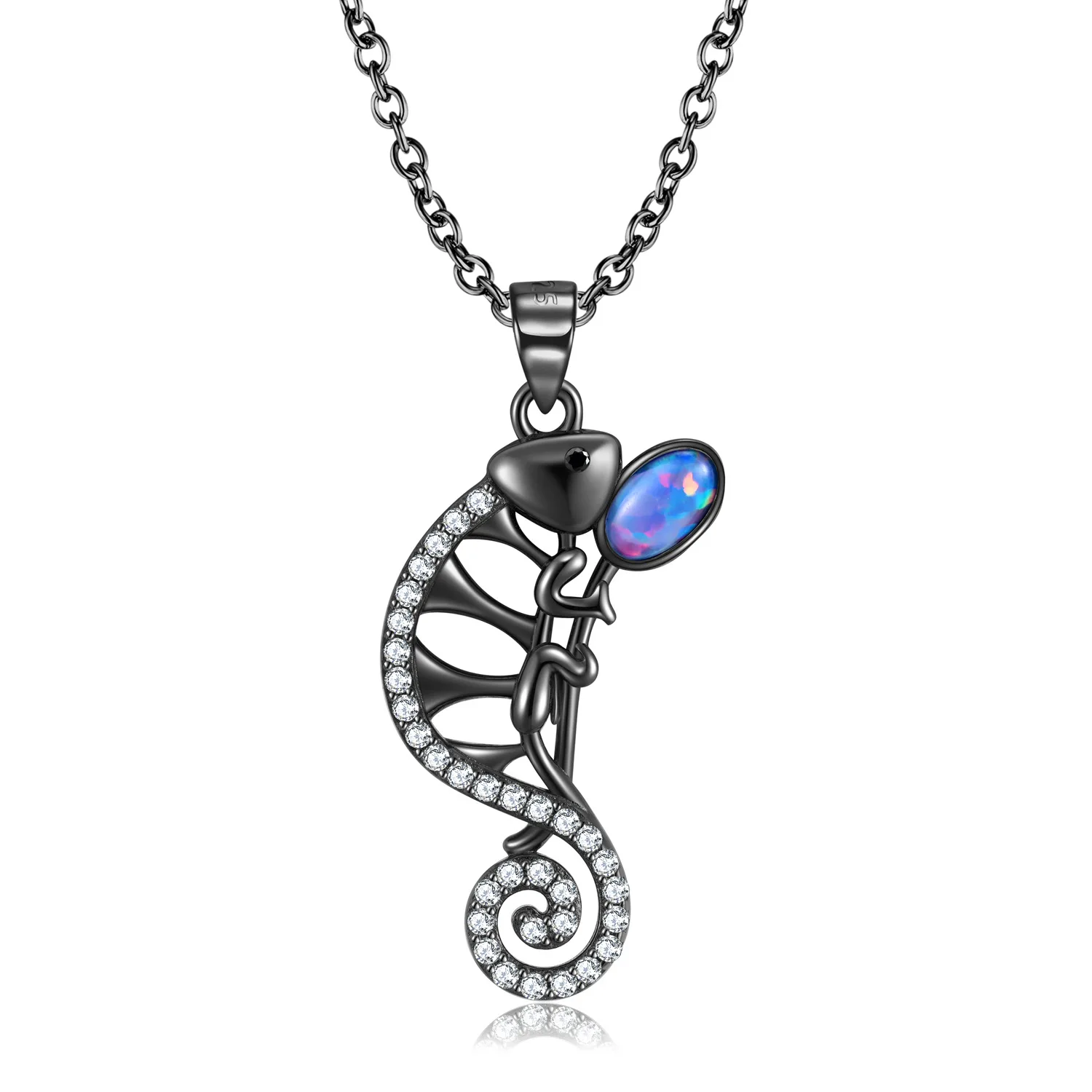 Original Design Chameleon Necklace S925 Silver Plating Black Gold Inlaid Synthetic Necklace Jewelry Stainless Steel Necklace