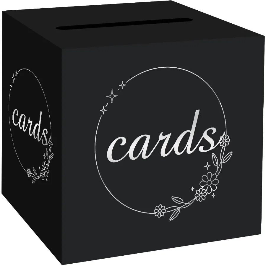 졸업식, 신부, 베이비 샤워, 생일, 장례식, 은퇴식, 결혼식, 티켓, 추첨용 블랙 및 실버 선물 카드 박스 1팩