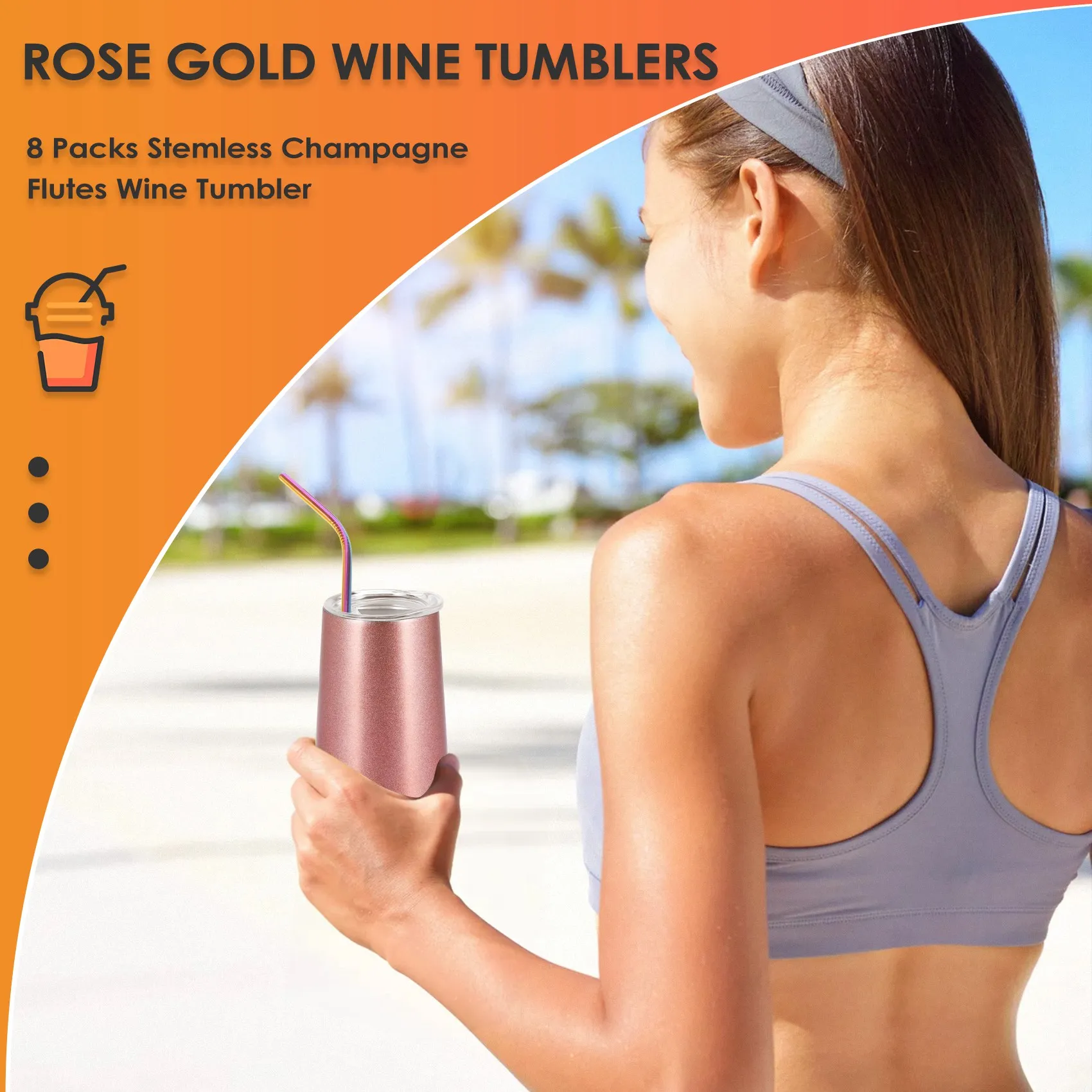 

[NEW!ABAG】 8 Packs Stemless Champagne Flutes Wine Tumbler, 6 OZ Double-Insulated Wine Tumbler With Lids Unbreakable Cocktail Cup