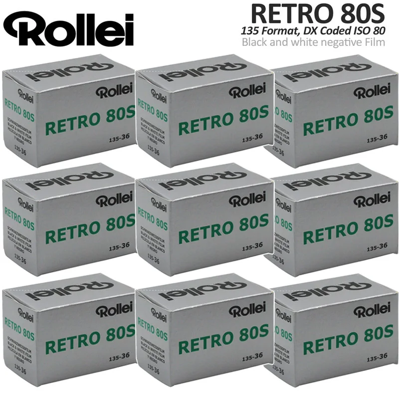 1-10Rolls Rollei Retro 80s 135 Black and White Film Negative 35mm Film Kodak Camera Film 36 Exposures (Expiration Date: 2025)